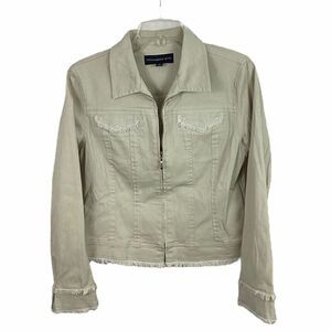 Trousers Etc Tan Fringe Jacket with Austrian Crystal Embellishments Size 6 NWOT